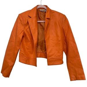 Vintage Orange Cropped Leather Jacket